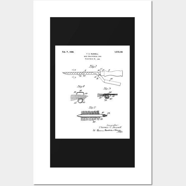 Curling Iron Patent - Hair Stylist Beauty School Art - White Wall Art by patentpress